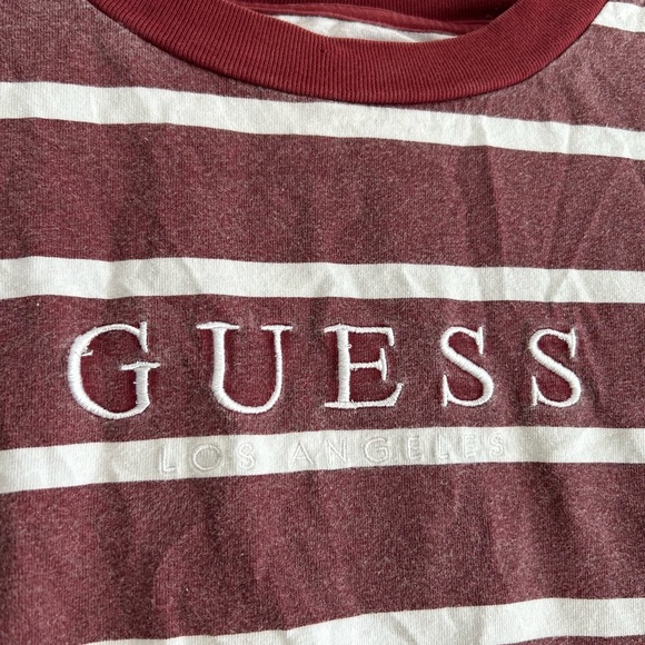 Vintage Guess LA burgundy and white Striped T-shirt - Picture 10 of 16
